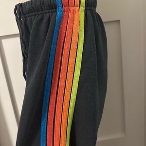 Aviator Nation Black Joggers with Rainbow Stripes